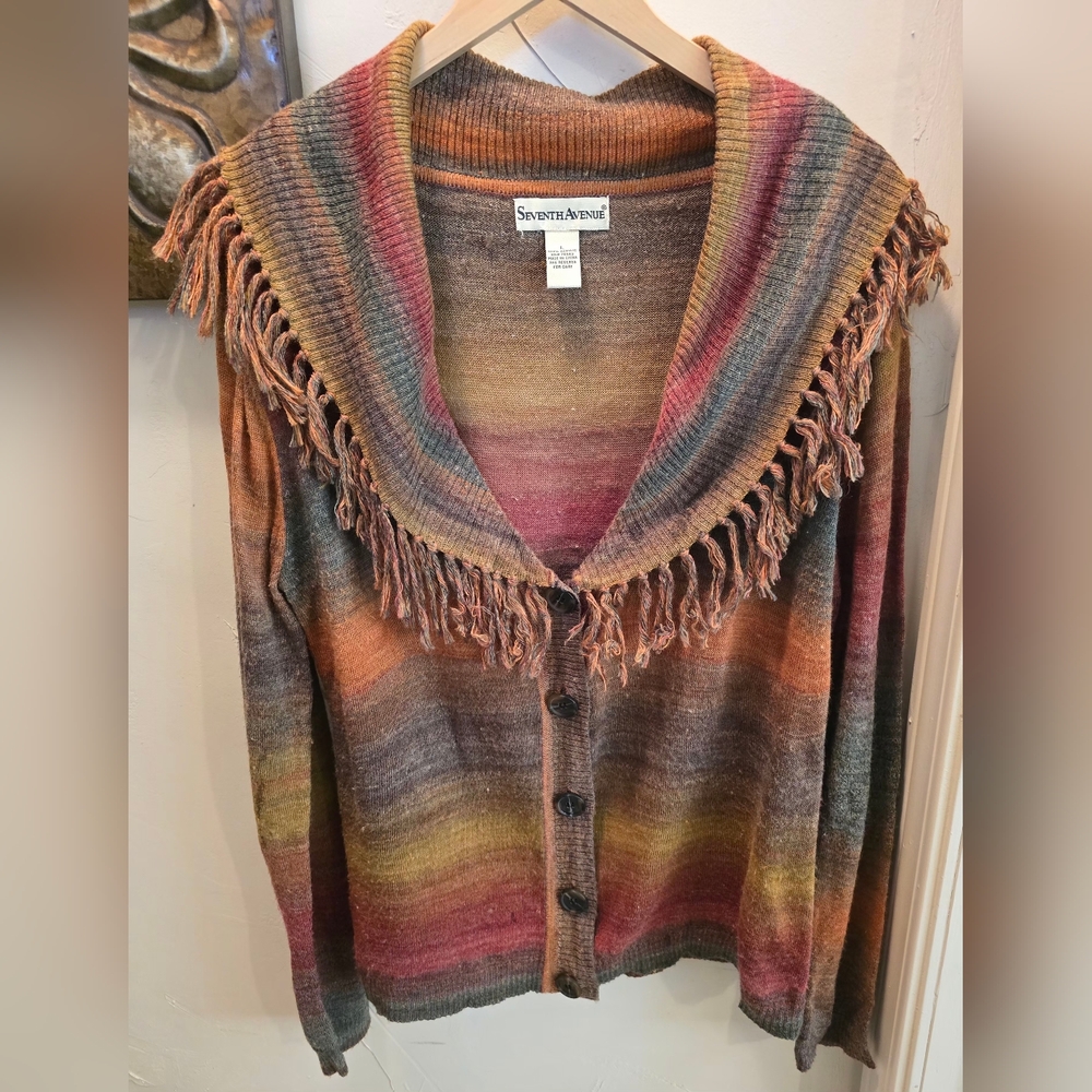 Seventh Avenue Multi Colored Fringe Cardigan Large